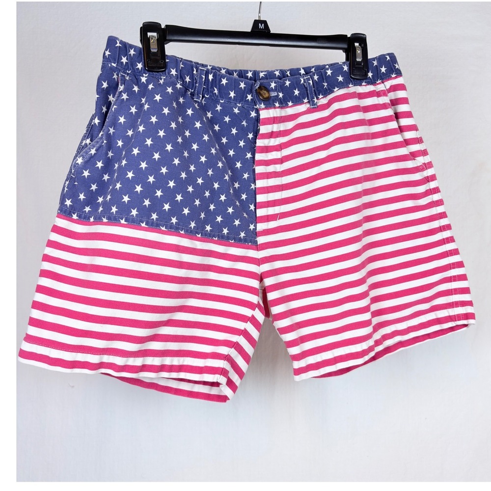 Chubbies Mericas USA Made Flag Shorts Mens L Patriotic Stars Stripes Red Blue